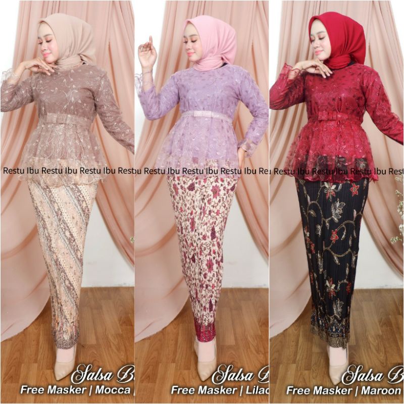 set kebaya SALSA BLOUSE RATA/setelan kebaya tulle salsa/kebaya mezaluna/kebaya wisuda/kebayatermurah