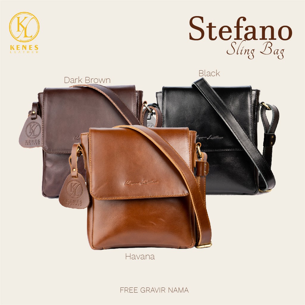 Kenes Leather Sling Bag Pria Tas Selempang Kulit Asli STEFANO Pullup - Free Grafir Nama