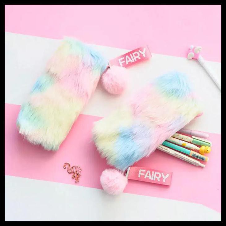 

Rainbow Pastel Unicorn Fluffy Pencil Case / Tempat Pensil Bulu Kawaii