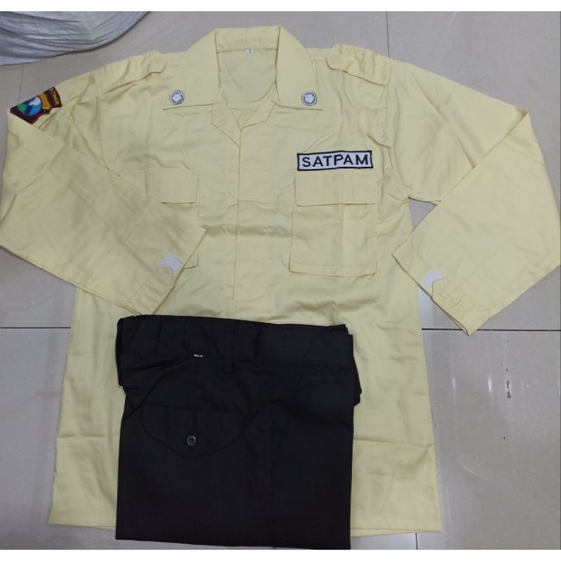 atasan bawahan Stelan seragam PDL PDH satpam terbaru 2023 pdl pdh setelan baju security baru model lengan panjang lengan pendek warna coklat cream krem stelan dinas kerja harian lengkap ful atribut +logo promo seragam satpam baru original bahan tebal cod