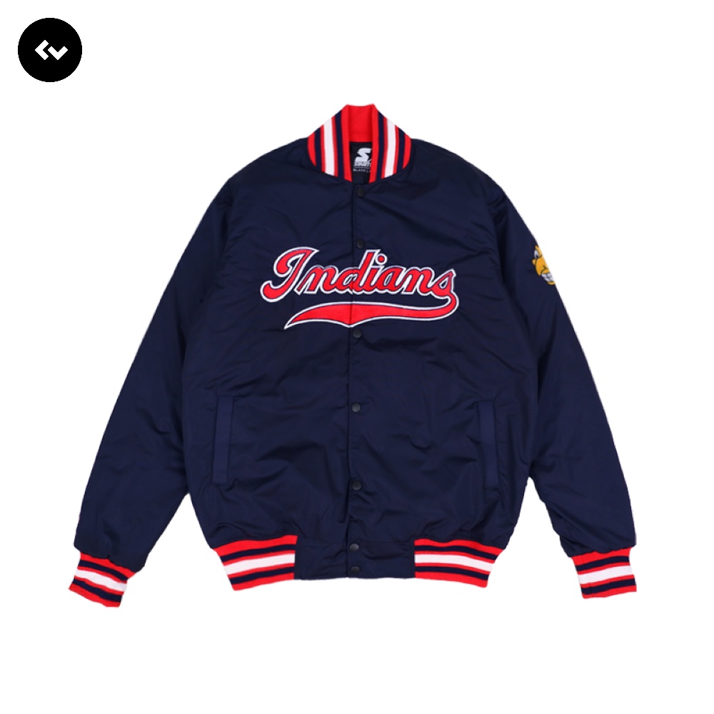 VARSITY JACKET INDIANS CLEVELAND NAVY OHIO MLB BASEBALL TEAM VINTAGE