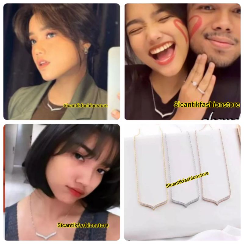 Kalung Fuji Kalung Titanium Viral Terbaru Terlaris Anti Karat selamanya warna Gold rose Gold Silver Fashion Wanita Kalung fuji kesenian