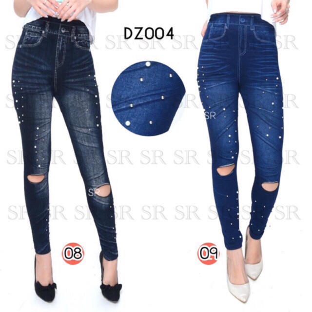 Celana Legging Jeans Ripped Model Bolong Import Melar