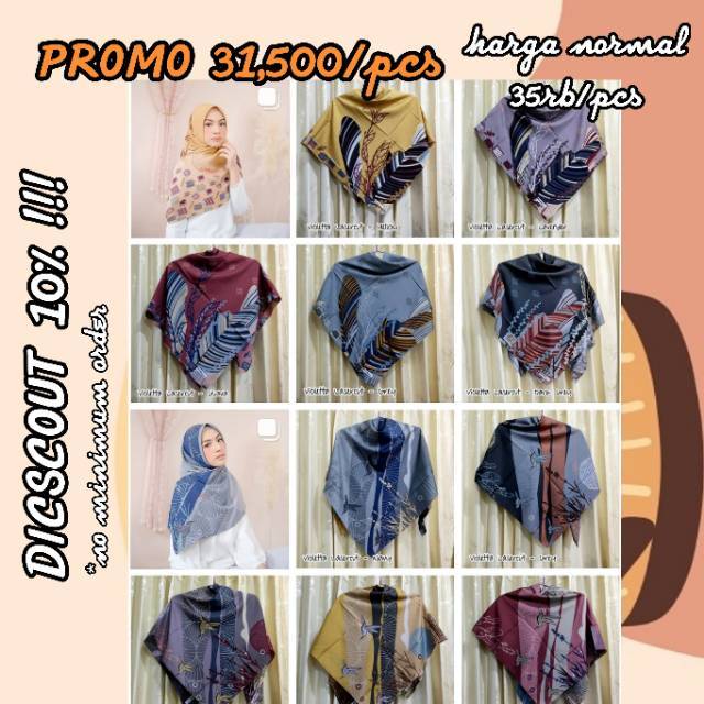 VIOLETTA LASERCUT BY AZZURA SCARF/ HIJAB MOTIF SEGIEMPAT IMPOR