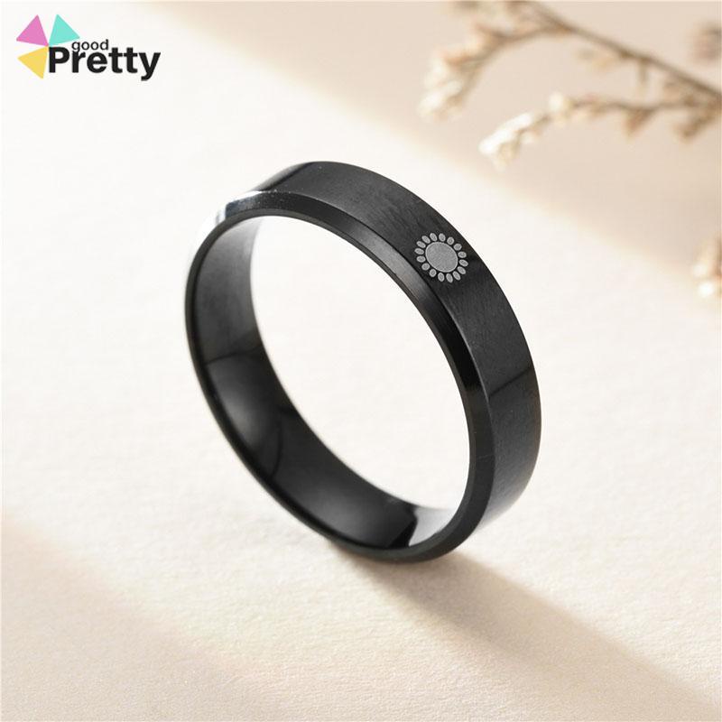 Simple Moon Sun Couple Trendy Wide Love Rings Hadiah Indah untuk Pacar Pacar di Hari Valentine - PD