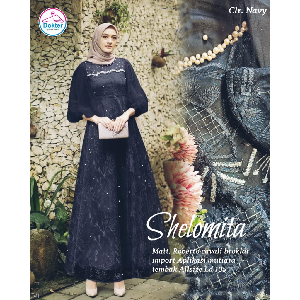 Original Gamis Shelomita Broklat Dress Wanita Muslim / Dress Brukat S-M , L, XL, XXL BRUKAT PREMIUM 