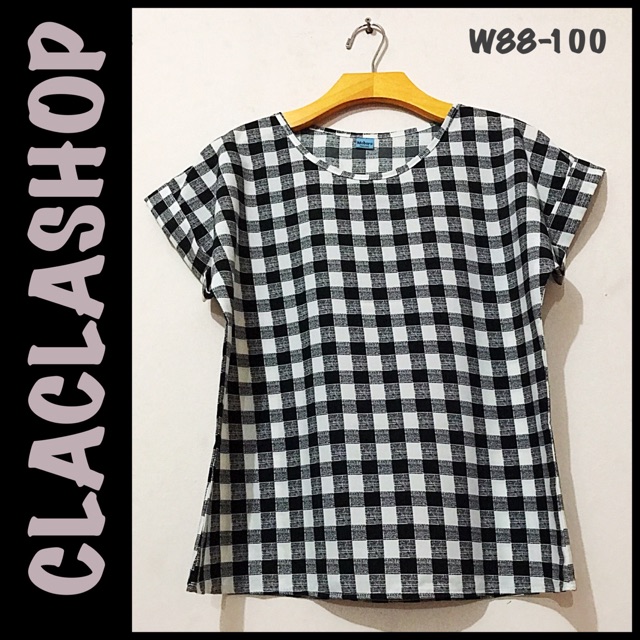 Atasan Blouse Wanita Import Motif Kotak Hitam Putih|Atasan Blouse Wanita Motif Jangkar|Top Blouse