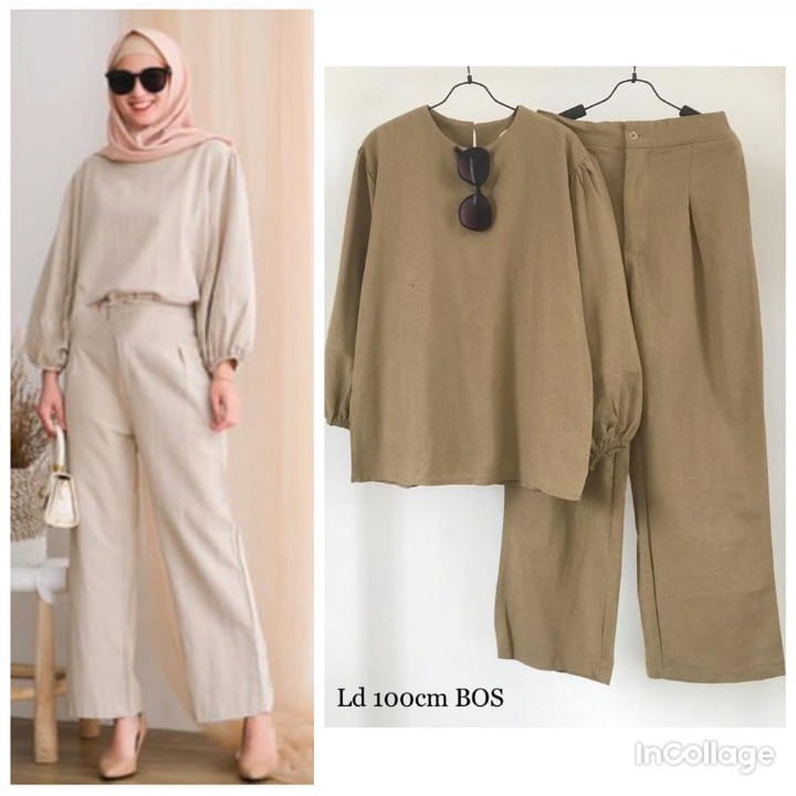 ONE SET SIMPLE KATUN LINEN SETELAN KANTOR PREMIUM LINEN HIJAB ONE SET LINEN PREMIUM PASTEL