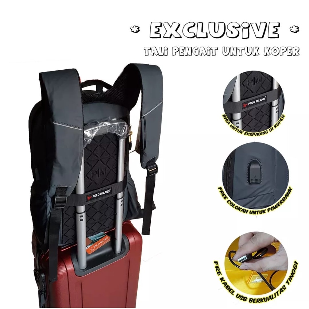 TAS RANSEL PRIA / LAKI POLO MILANO 88345 - Tas RANSEL CASUAL KEKINIAN Tas ANTI AIR USB IMPORT