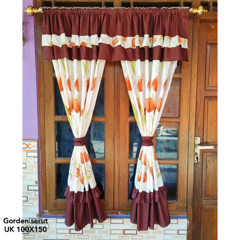 Gorden Serut Jendela Murah Motif brown tulip mini