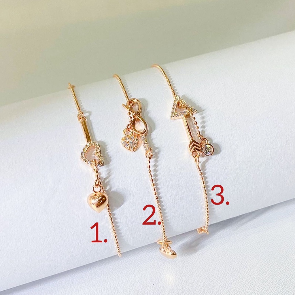 Gelang rantai tangan anak dan dewasa emas asli kadar 750 75 17k rosegold tali merica pala love infinity ribbon arrow panah permata ringan korean 2 dua gram gr g terbaru