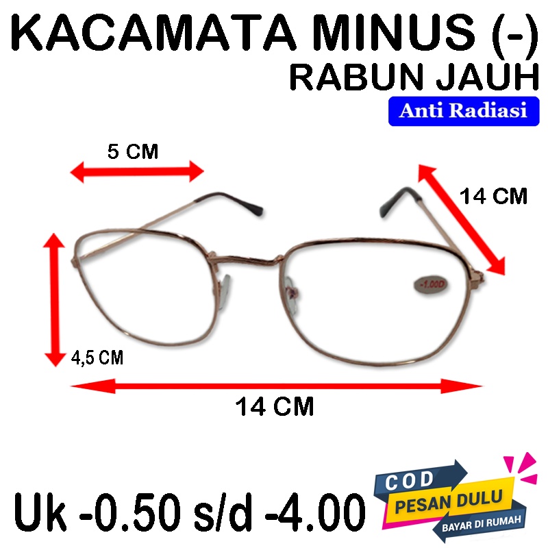 Kacamata Baca Minus (-) -0.50 s/d -4.00 Anti Radiasi Blue Ray Wanita Pria Kaca mata Minus Rabun jauh