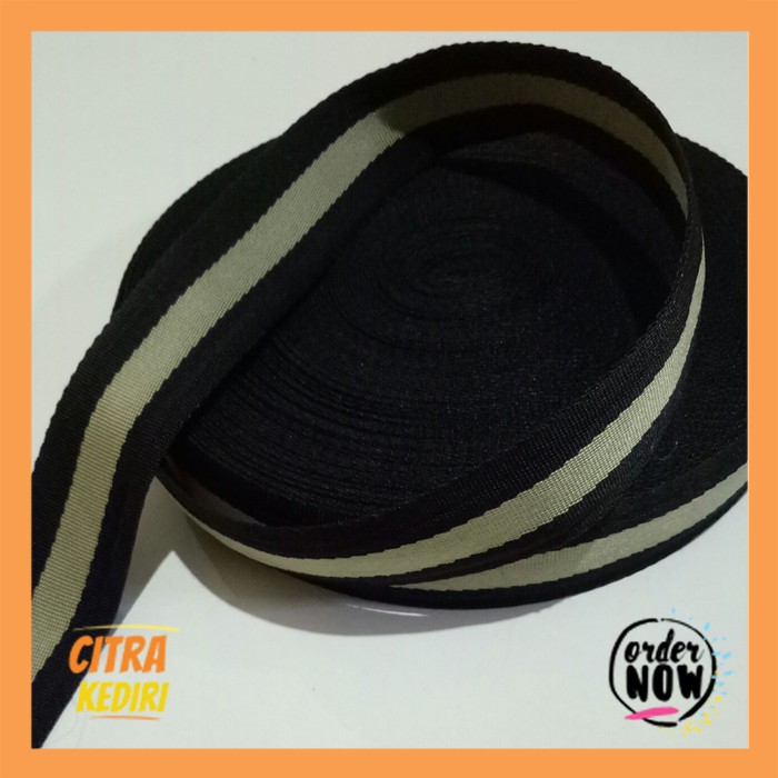 Tali Webbing Garis corak Hitam krem kombinasi tas kerajinan tangan aksesoris souvenir( permeter)