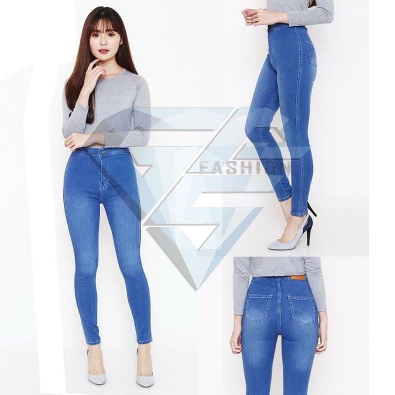 Promo Celana Jeans Highwaist Merk Get It / Bahan Soft Jeans / Warna Hitam 27-34