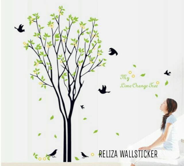 RELIZA WALL STICKER POHON HIJAU RANTING BIRDS GREEN TREE AY9094 STIKER DINDING