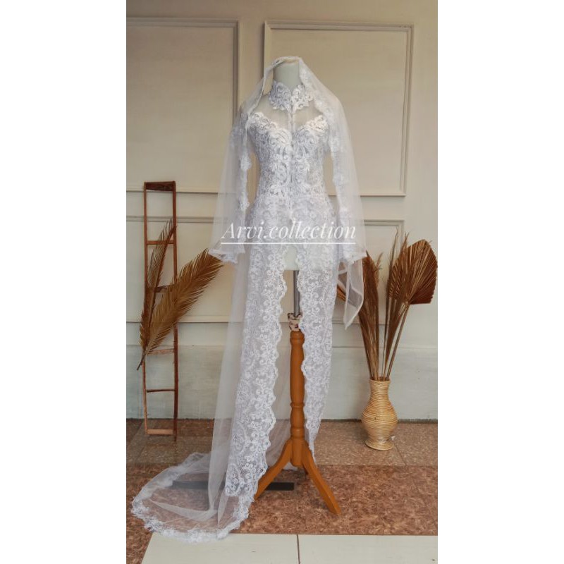 READY Kebaya akad ekor free selendang / gaun pengantin akad