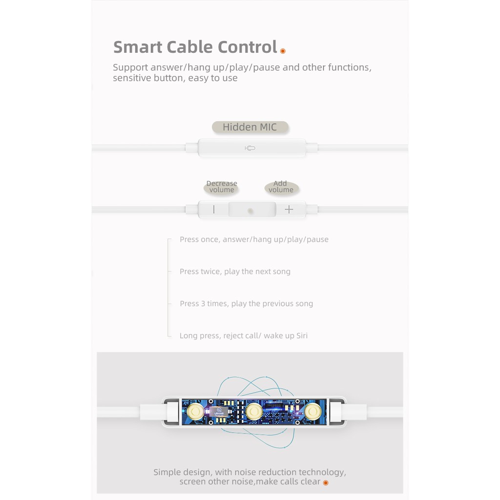 USAMS EP22 Earpods Jack Audio 3.5mm with Mic Headset Earphone