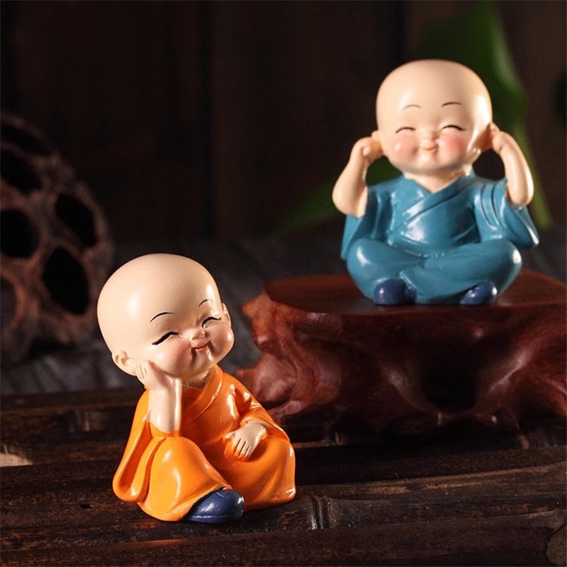 Ornamen Patung Kartun Biksu Buddha Shaolin Kung Fu Bahan Resin Untuk Dekorasi Rumah / Mobil