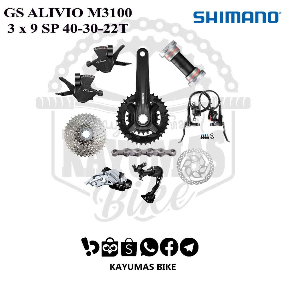 GROUPSET SHIMANO ALIVIO M3100 3 x 9 SPEED CRANK 40-30-22T SPROCKET 36T