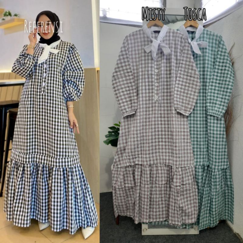 Gamis Kotak Jevanni//Dress Kotak Kerah Dasi//Dress Tartan