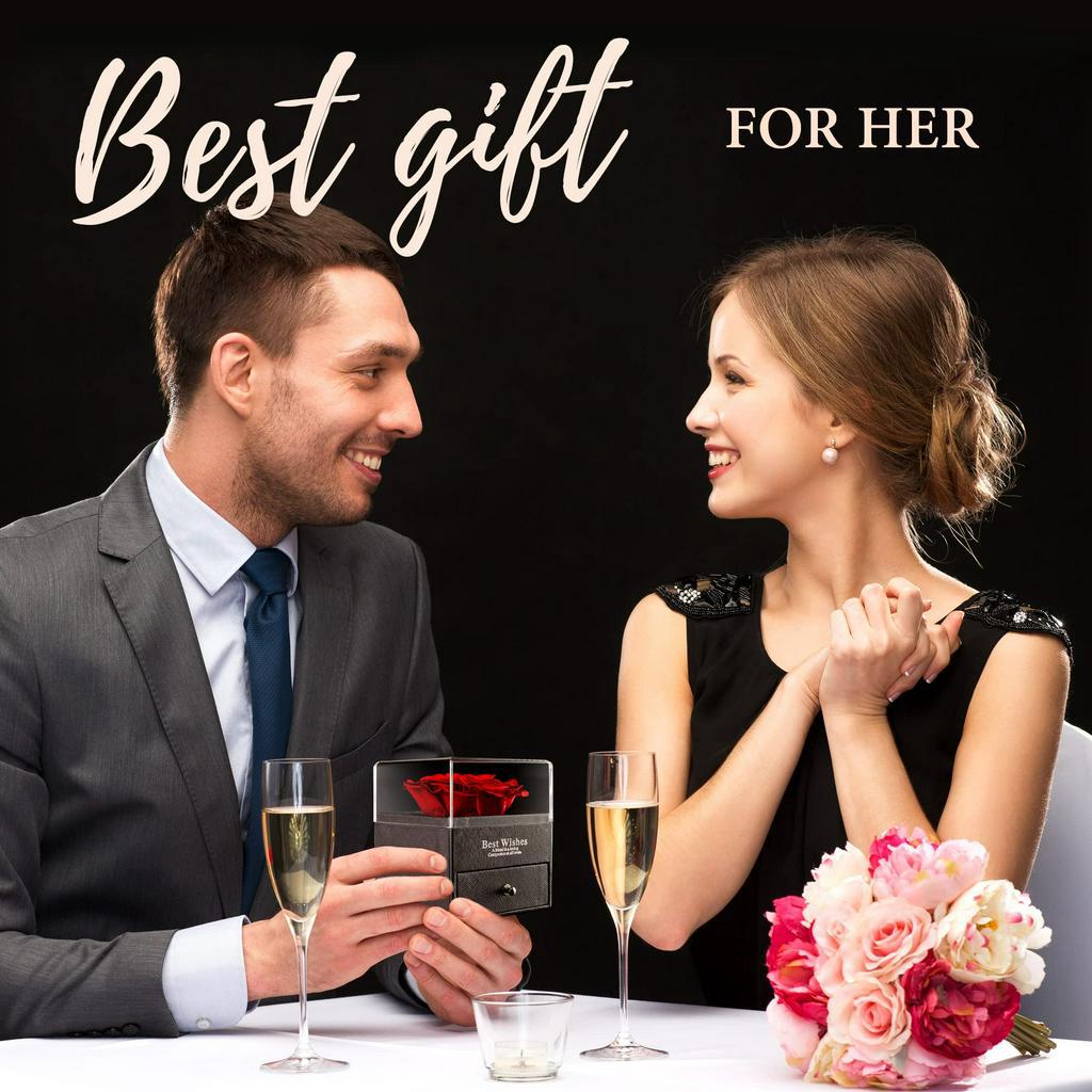 Hadiah Untuk Cewek Mawar Abadi yang Diawetkan Selamanya Tulang selangka berbentuk hati with kalung Rose dalam Kotak Cinta Terbuat dari Mawar Kecantikan Segar Sejati - Kado Romantis untuk Wanita, Wanita, Ibu