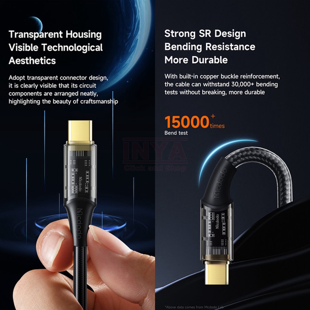 KABEL DATA TYPE C MCDODO TRANSPARENT DATA CABLE SUPER CHARGE TYPE-C 1.2m