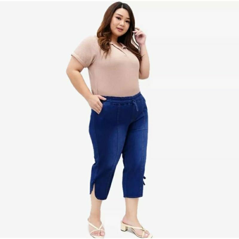 Celana 7/9 Jeans Jumbo Wanita // 7/9  Jeans Jumbo Pinggang Karet Tali Bawah