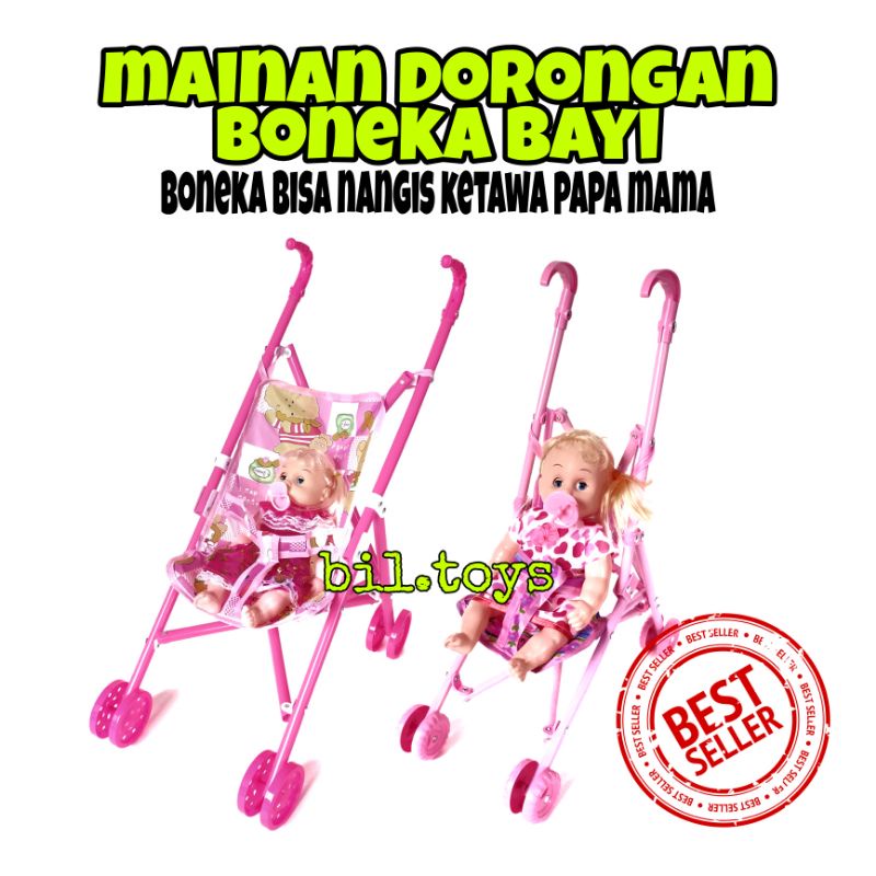 STROLLER BONEKA DORONG MAINAN ANAK PEREMPUAN STROLER BONEKA BAYI NANGIS MURAH