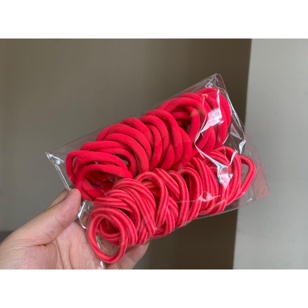 Ikat Rambut Korea Towel Ring Set ( isi 50pcs)-TOWEL GARIS-PINK