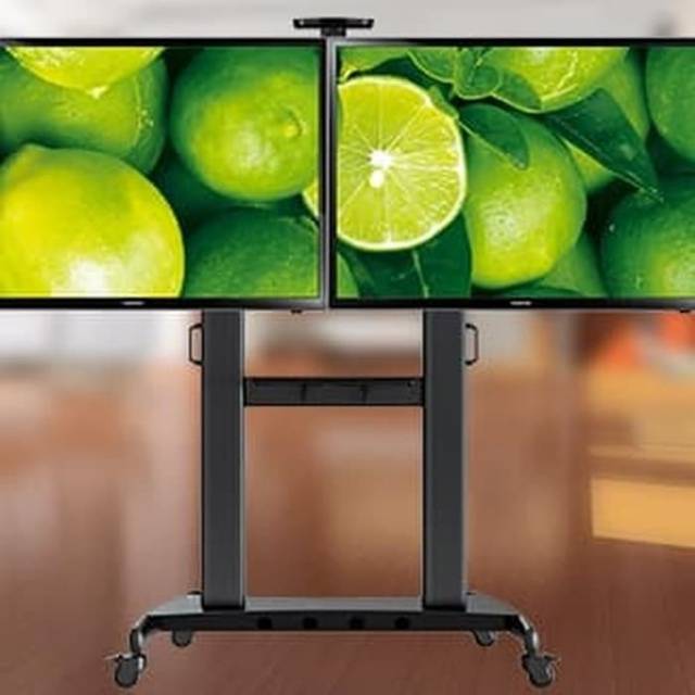 NORTH BAYOU AVT1800-65-2A STANDING BRACKET LED DUAL SCREEN  MOBILE CART 40-65 &quot;X2A MURAH !!!!