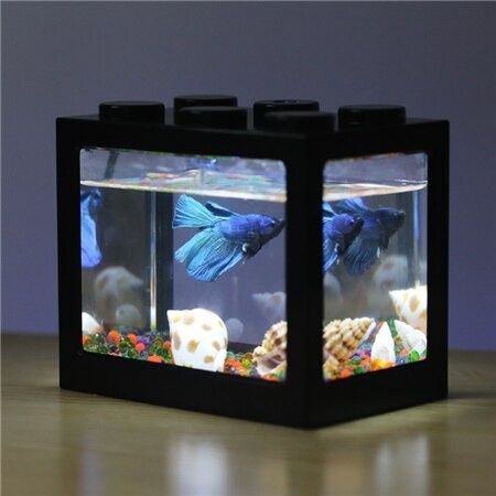 REAL Akuarium Mini Ikan Cupang Hias + Lampu LED LEGO Aquarium Portable