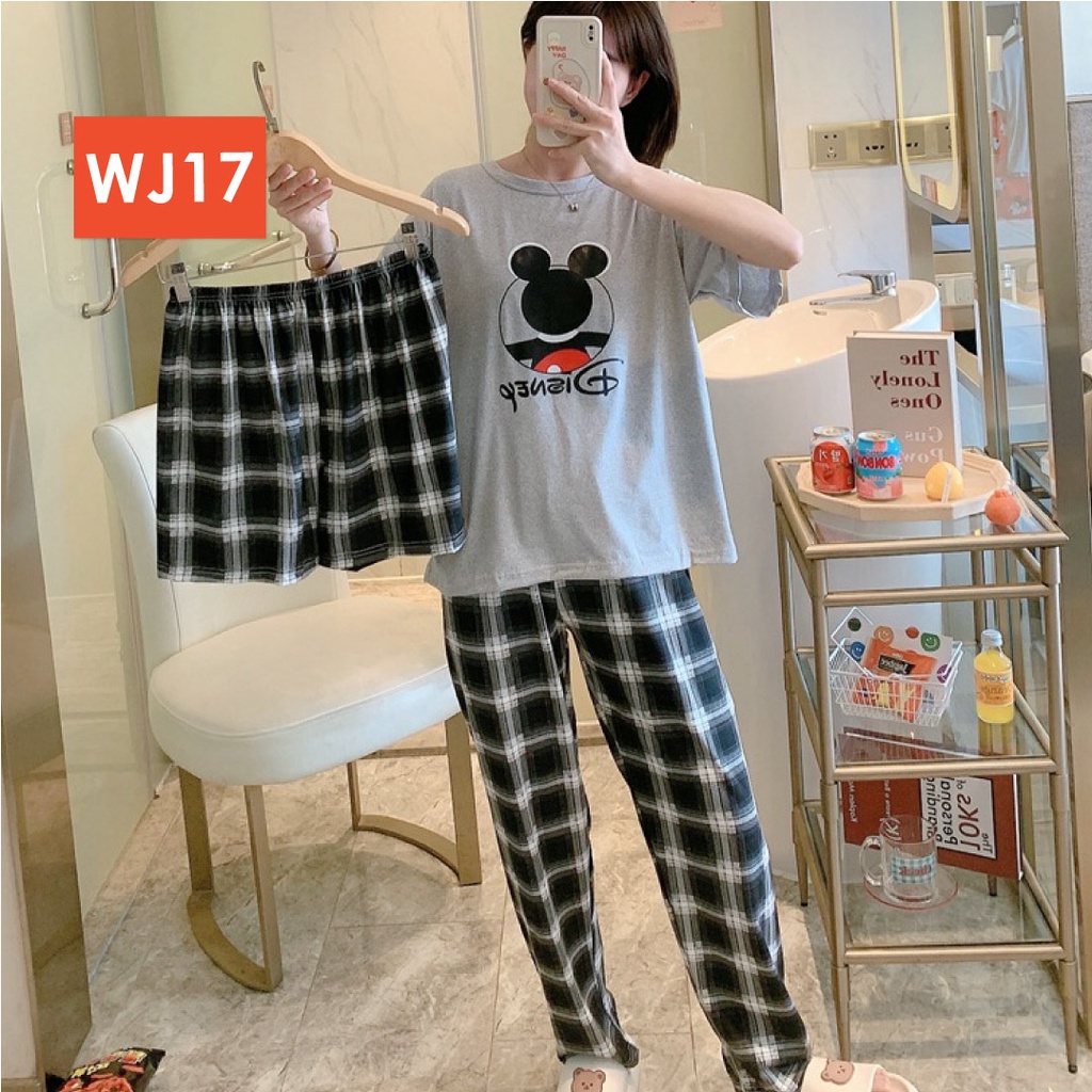 LAPAGO - Piyama Dewasa Wanita Perempuan Import Celana Pendek Celana Panjang - Baju Tidur Kartun Wanita Dewasa 2021-WJ17 - Disney Abu