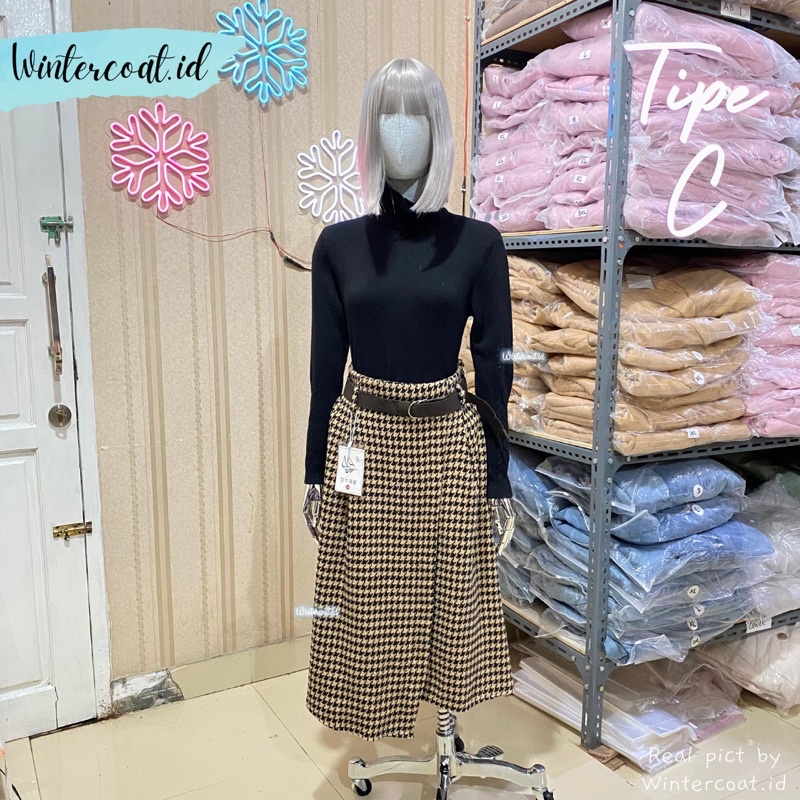 Rok maxi tweed long skirt rok autumn kerja panjang import hangat wanita