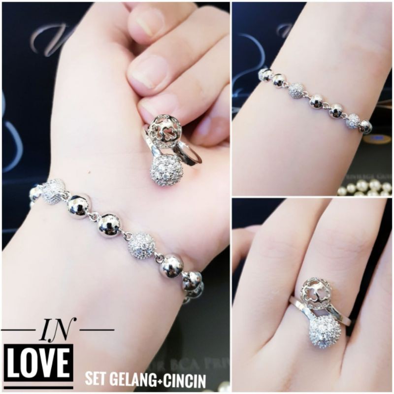 (AGS) TERMURAH Set Perhiasan Lapis Emas Xuping Gelang Cincin Permata Berlian Silver Modis Titanium