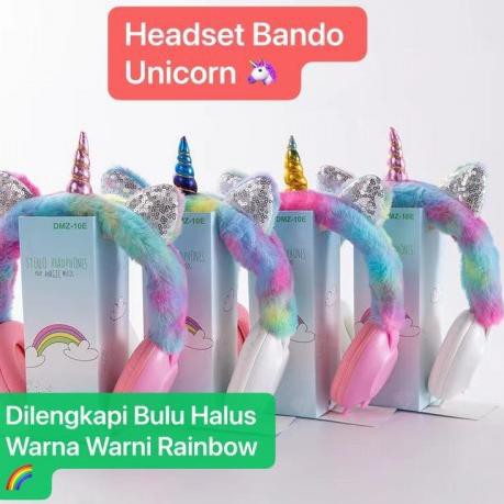 Headphone Headset Anak Unicorn Lucu Telinga Bulu - Bulu Halus !!