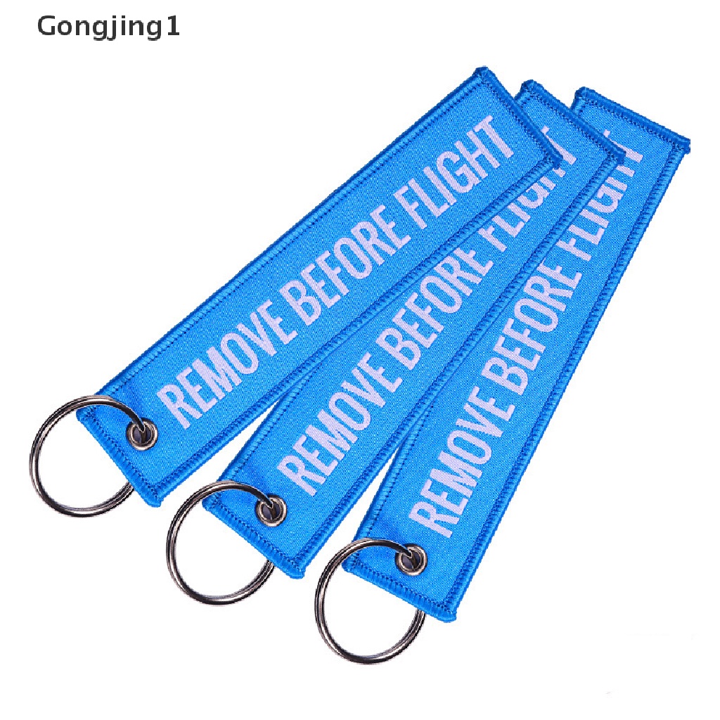 Gongjing1 Gantungan Kunci Motif Bordir Tulisan Remove Before Flight Bahan Polyester Ukuran 13x3cm