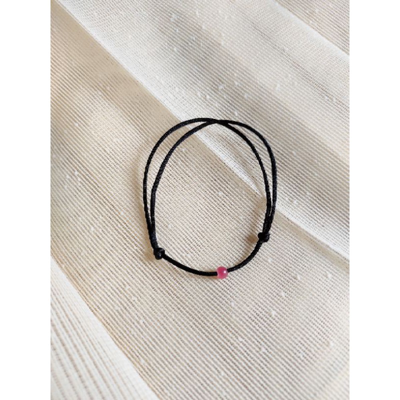 Gelang Tali Kecil Manik Batu Pink Kecil &amp; Red Bell