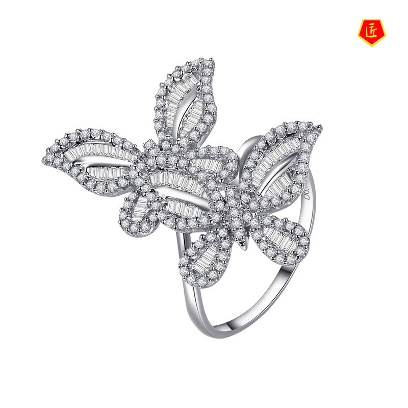 [Ready Stock]Two Butterfly Square Diamond Ring