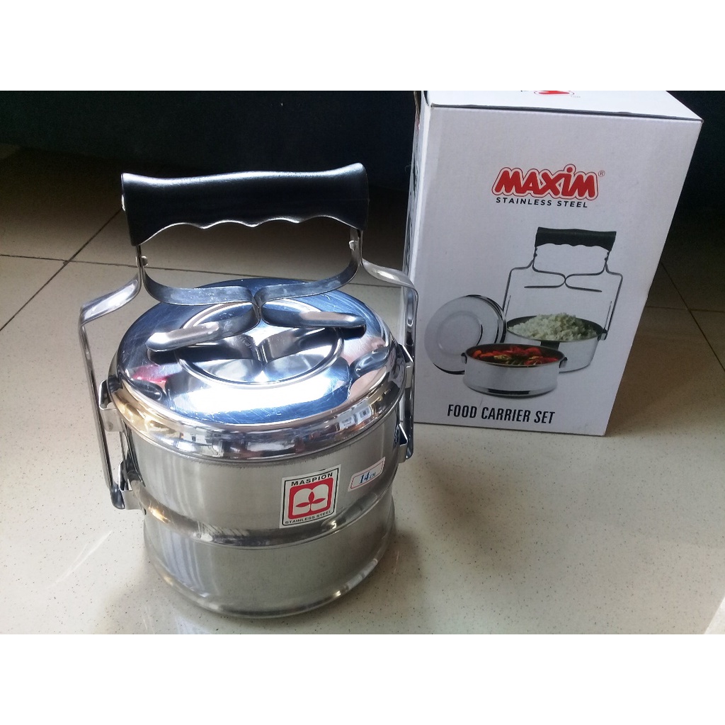 Rantang 2 Susun D14cm Food Carrier Maxim Stainless Steel - Maspion