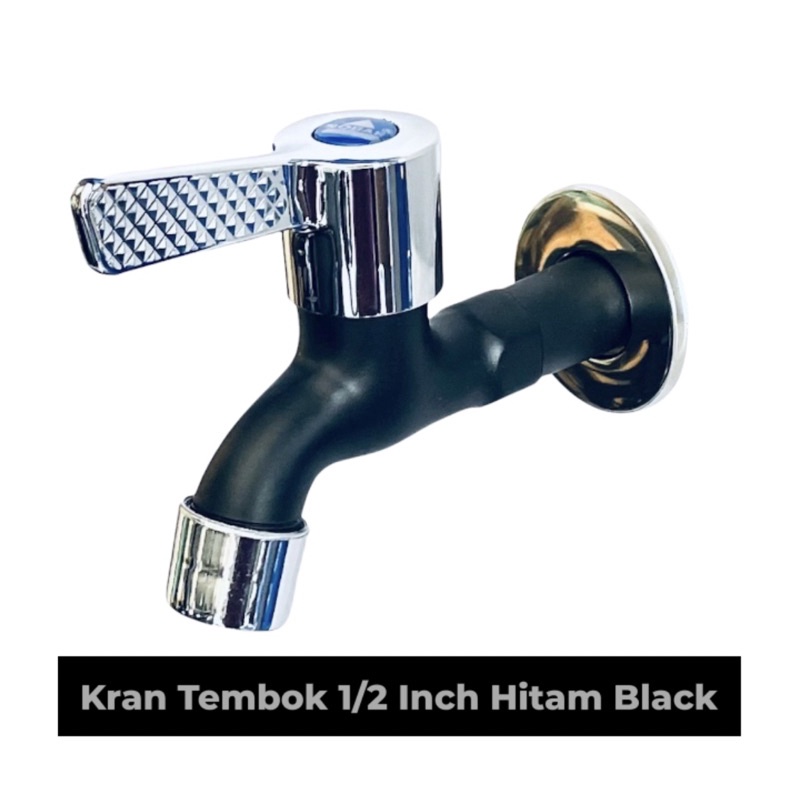 29 C Kran tembok Air 1/2 Inch Handle Engkol - Kran Air Dinding 1/2&quot; Hitam Black