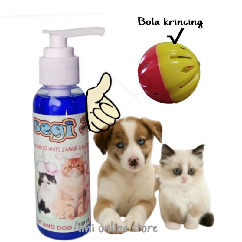 Paket Shampoo grooming Bonus bola krincing kucing Anjing Keliinci Harum strawberry 100ml