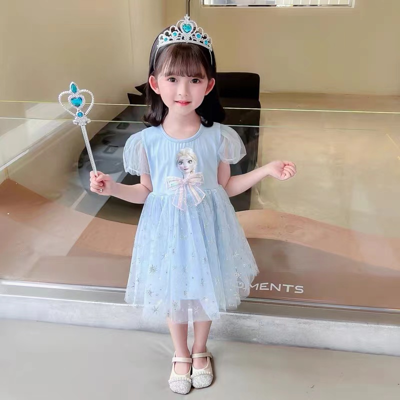 Dress Anak Frozen  Princess Elsa Tutu Heart/Pita Depan Import 1-8 Tahun