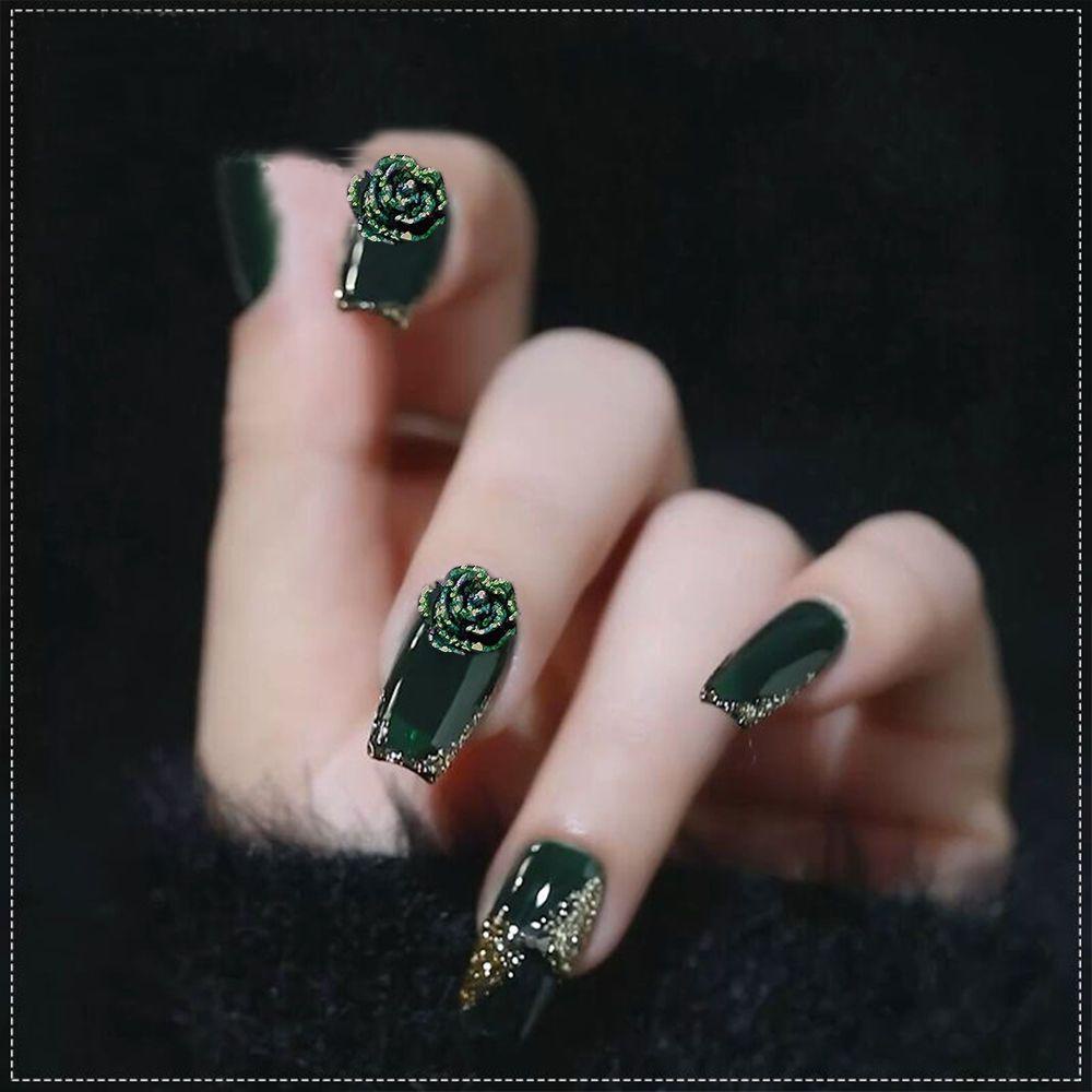 AUGUSTINA Agustin 3D Pesona Kuku Resin Bertekstur Bunga Mawar Salon Kuku Berkilau Manicure Aksesoris