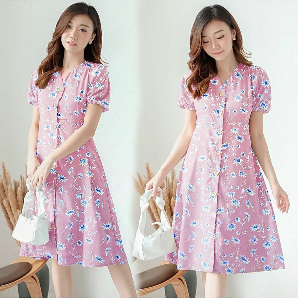 [HNFK] Dress Summeria / Dress Wanita / Dress Chantik / Dress Panjang Korea / Dres / Baju Dres Motif Terbaru