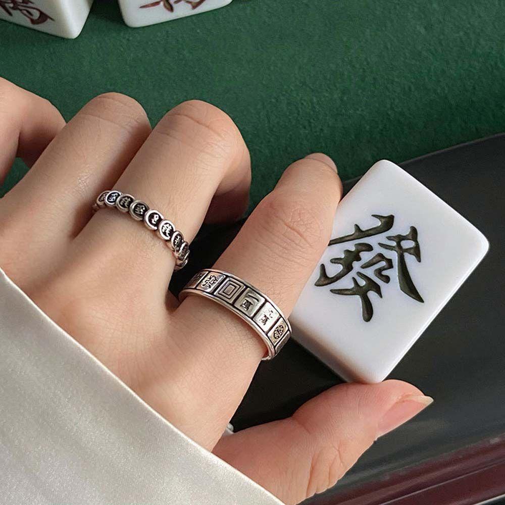 Mxbeauty Mahjong Cincin Pria Cincin Kepribadian Koin Jari Cincin Transfer Cincin Geometris Wanita Cincin