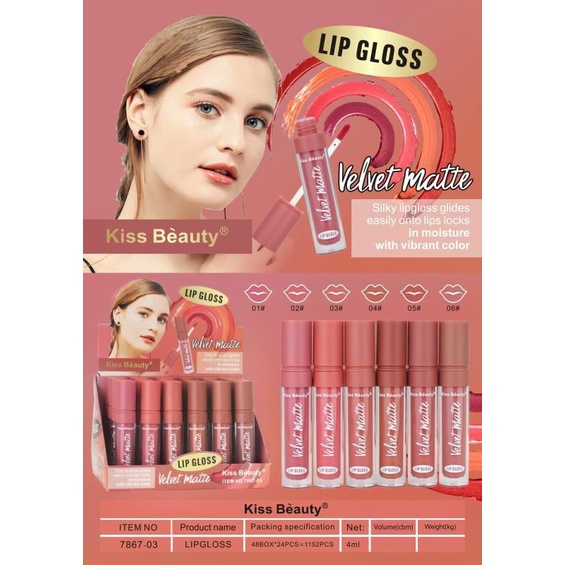 [PER 6 PCS] LIP GLOSS KISS BEAUTY VELVET MATE NO. 7867