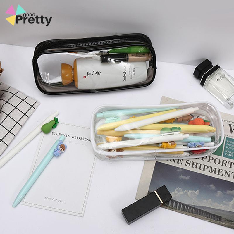 Korea Transparent Pensil Case PVC Student Stationery Zipper Pen Bag Travel Portable Toiletry Makeup Storage Bag