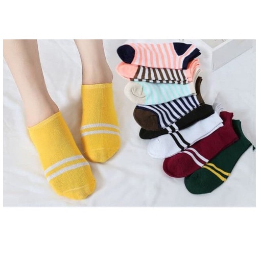 RSB KK214 Kaos Kaki Motif 2 Garis Import Fashion Wanita Pria Kaos Kaki Pendek Mata Kaki Ankle Korean