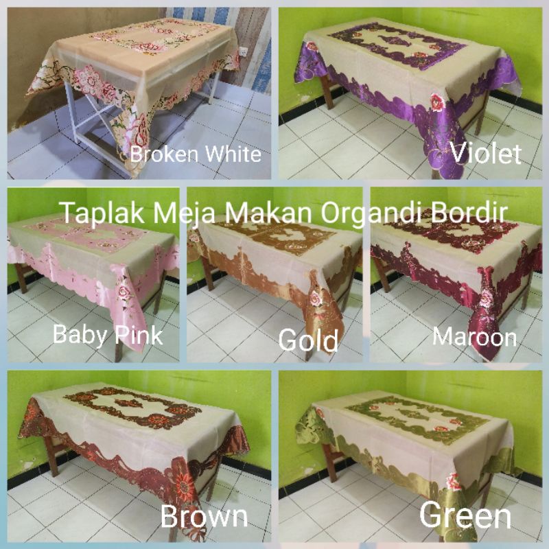 Taplak Meja Makan Besar Kursi 6 Organdi Bordir
