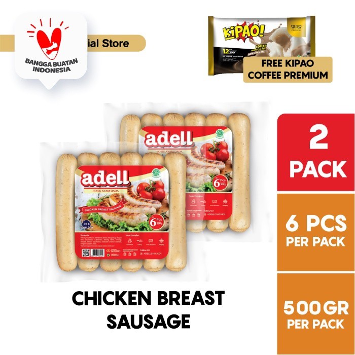 

Best Seller - Adell Chicken Breast Sausage @ 6 Pcs 500 Gr Multipack